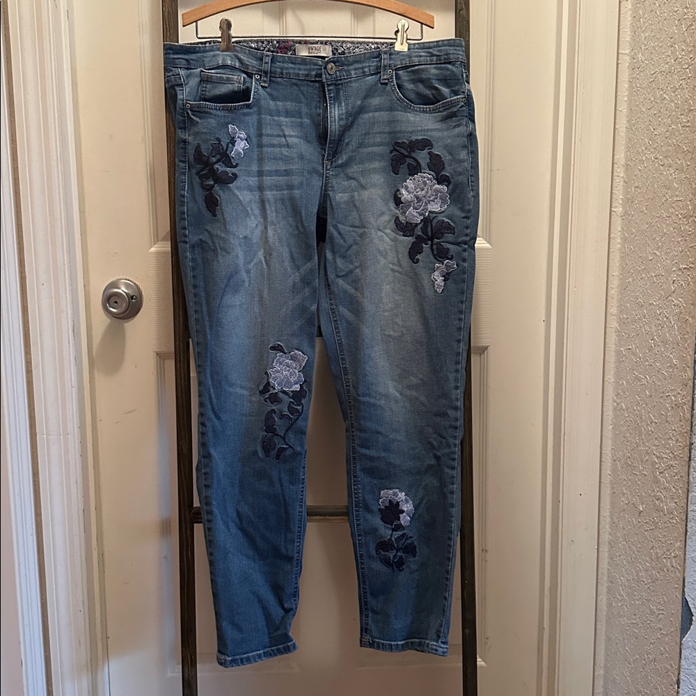 Vintage America Blue Floral Women's Skinny Jeans
